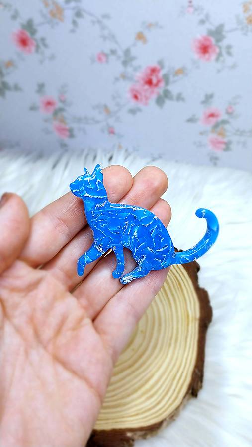 Brošne - Brošňa mačka MiMi modrá - 18164622_