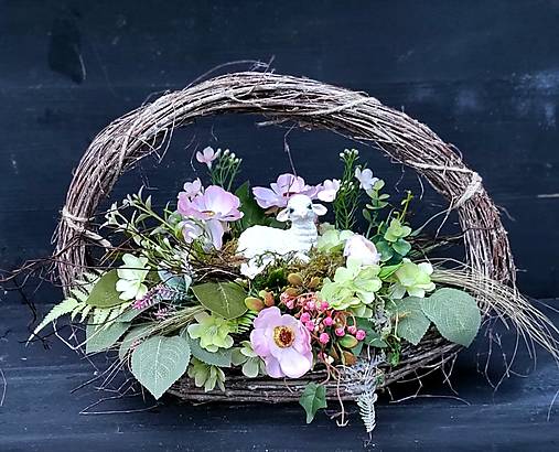 Dekorácie - Jarná dekorácia v košíku - 18167204_