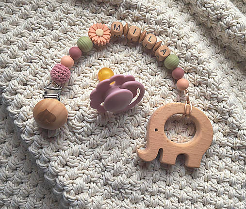 Detské doplnky - SET: Retiazka na cumlík s menom a hryzátko - 18168337_