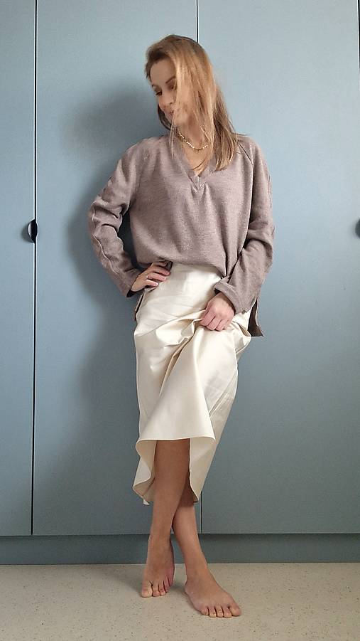 Sukne - Hodvábna sukňa LUISA vanilka - 18169238_