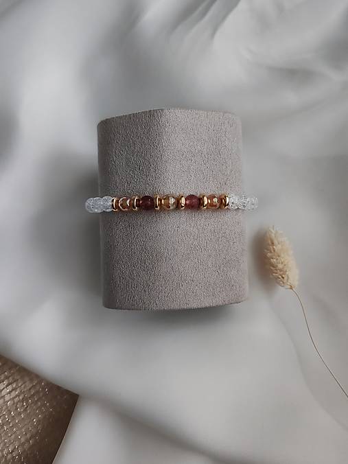 Náramky - Náramok Jahodový Kremeň s Krištáľom a Achátom  - 18170113_