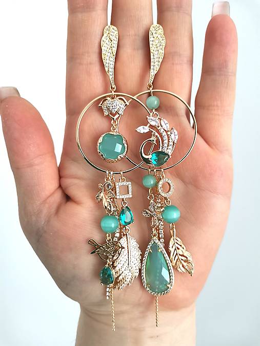 Náušnice - Mentolový PÁV - 18171269_