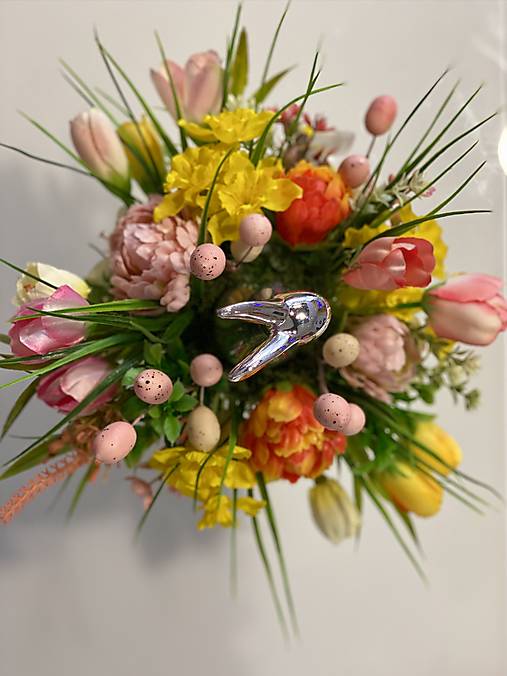 Veľkonočná dekorácia na stôl Veľká NOC strieborný zajko