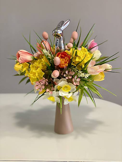 Veľkonočná dekorácia na stôl Veľká NOC strieborný zajko