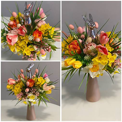 Veľkonočná dekorácia na stôl Veľká NOC strieborný zajko