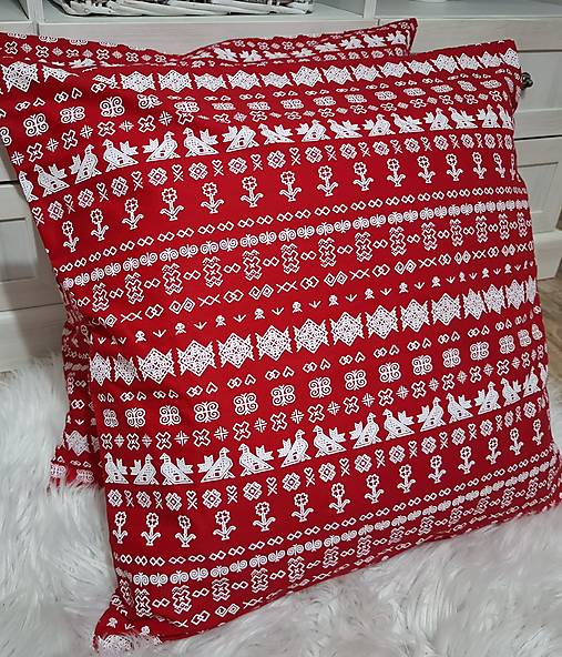 Úžitkový textil - Obliečka na vankúš vzor čičmany... (Červené 50×50 cm) - 18176131_
