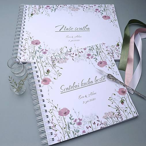 Papiernictvo - Lúčne kvety ružové - kniha hostí a album - 18176154_