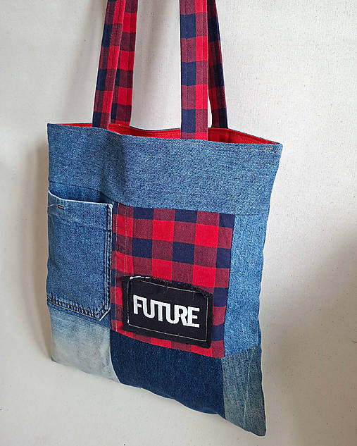 Nákupné tašky - Taška cez plece Future -recycled denim - 18174710_
