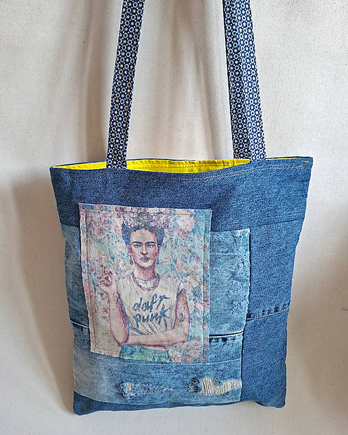 Nákupné tašky - Taška cez plece Frida - recycled denim - 18174741_
