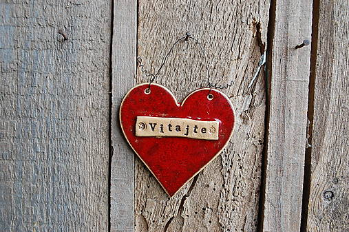 Dekorácie - Keramické srdiečko Vitajte - 18175054_