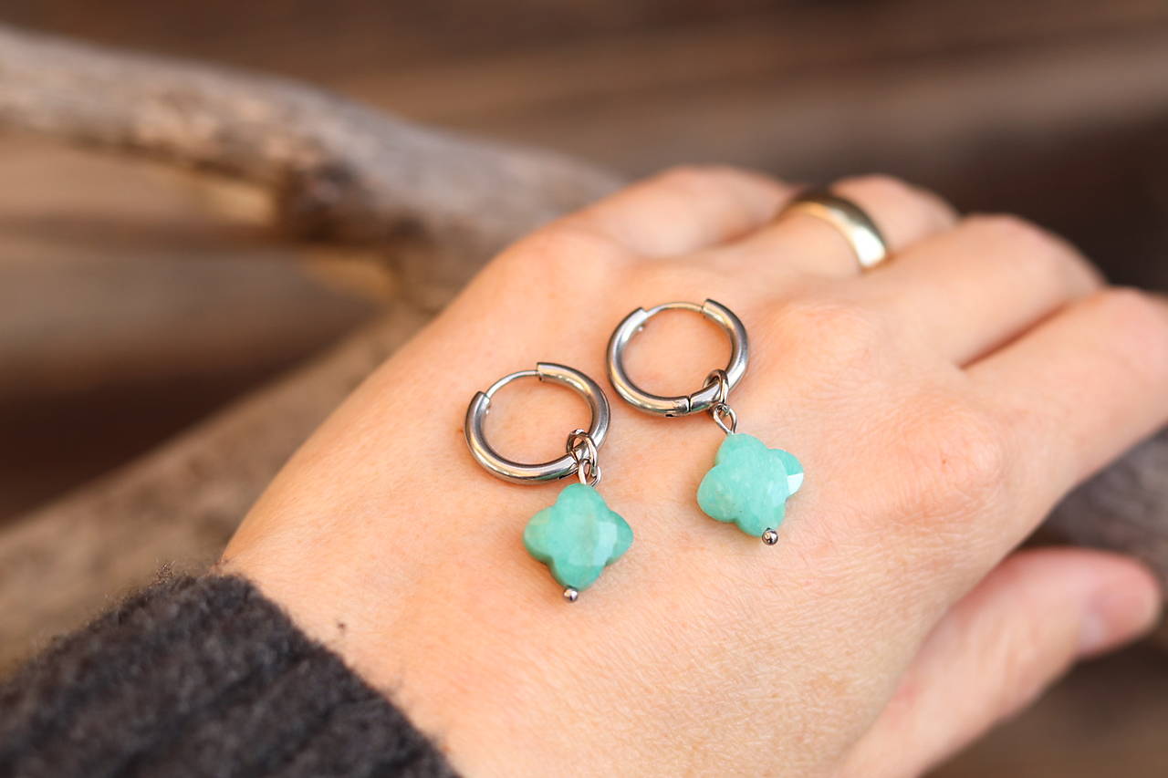 Náušnice štvorlístok amazonit