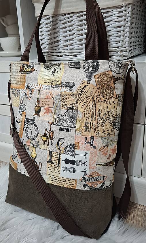 Veľké tašky - Dizajnová taška s bavlnenými rúčkami a nastaviteľným popruhom. - 18178678_