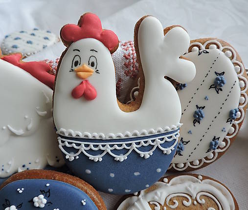 Dekorácie - Medovníková sliepka modrá - 18177416_