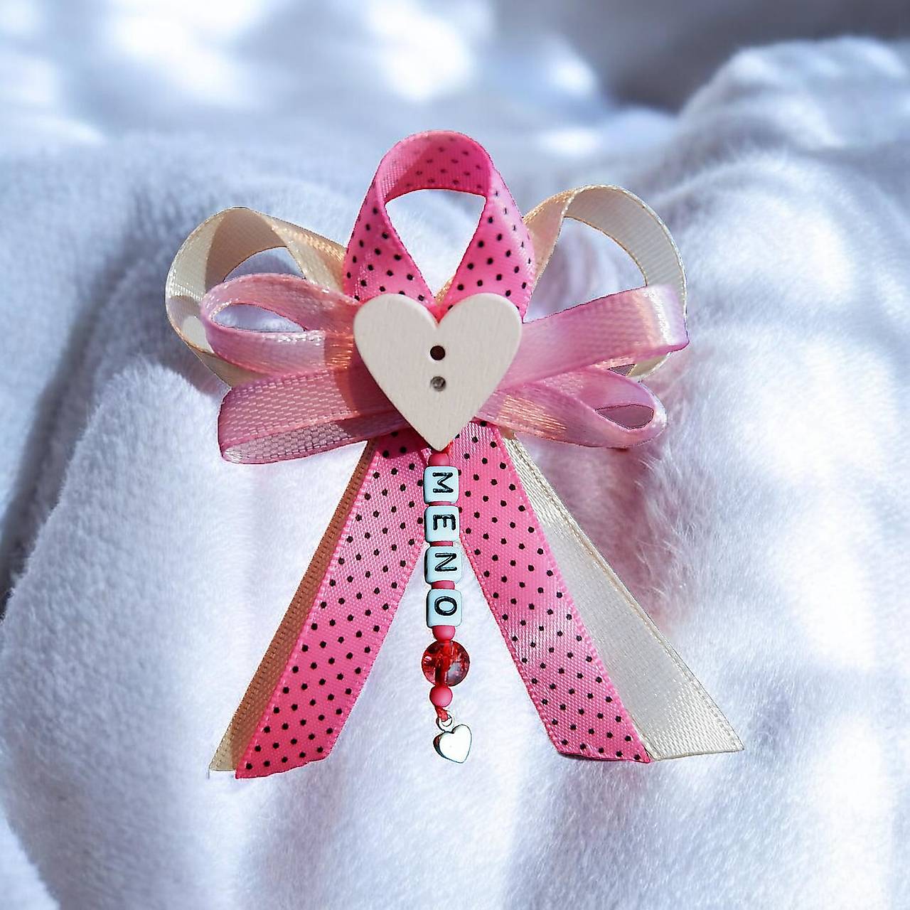 Stužka (mašlička) proti urieknutiu na kočík  (Ružová)