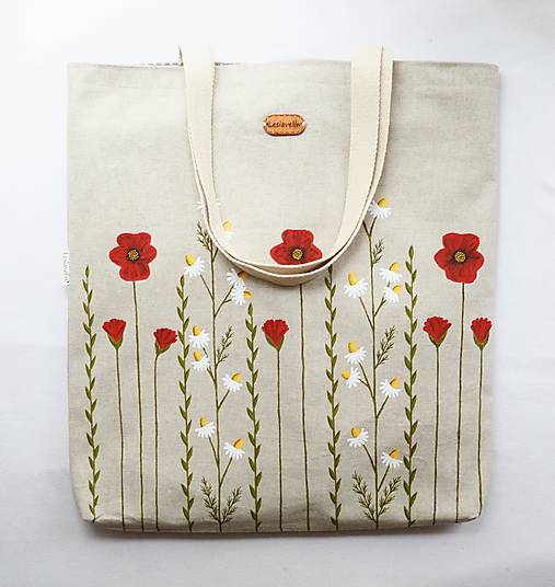 Veľké tašky - Veľká taška na rameno - Maky a Harmanček (ručná maľba) - 18177187_