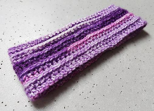 Čiapky, čelenky, klobúky - Háčkovaná čelenka - fialový melír - 18176693_