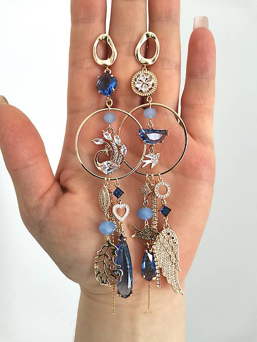 Náušnice - Modrý PÁV - 18176568_