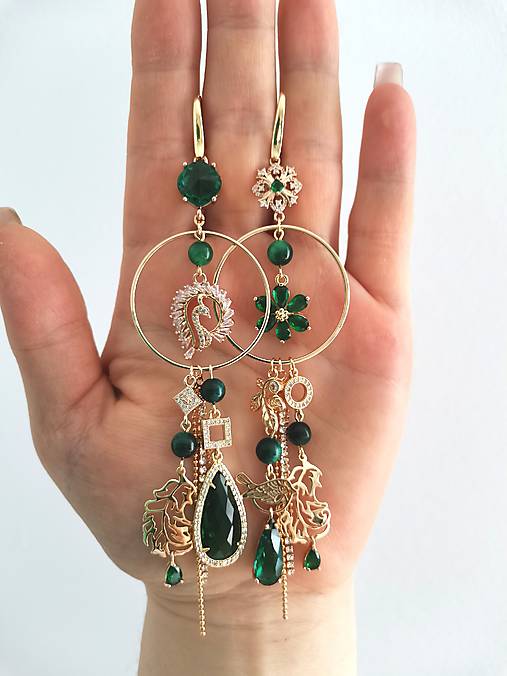 Náušnice - Zelený PÁV - 18176569_