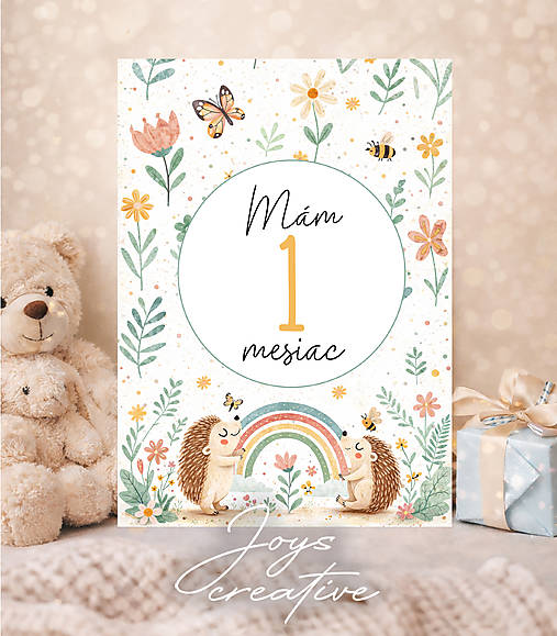 Míľnikové kartičky na fotenie bábätka  ježkovia s dúhou