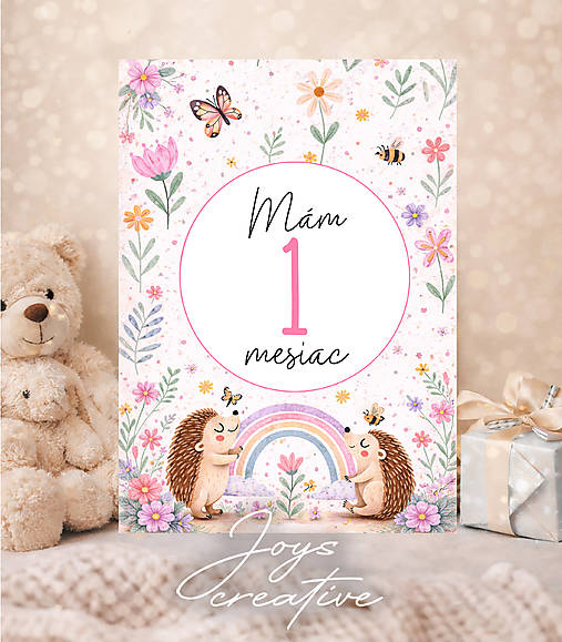 Míľnikové kartičky na fotenie bábätka  ježkovia s dúhou
