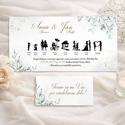 Svadobné oznámenie príbeh lásky greenery (green 2)