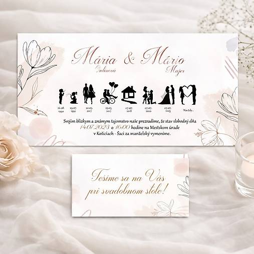 Svadobné oznámenie príbeh lásky greenery (ivory)