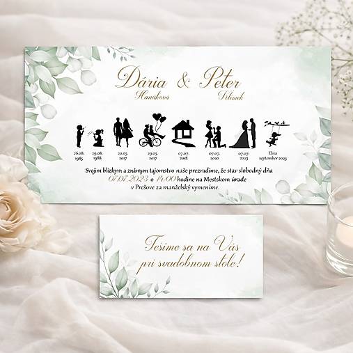 Svadobné oznámenie príbeh lásky greenery (green 1)