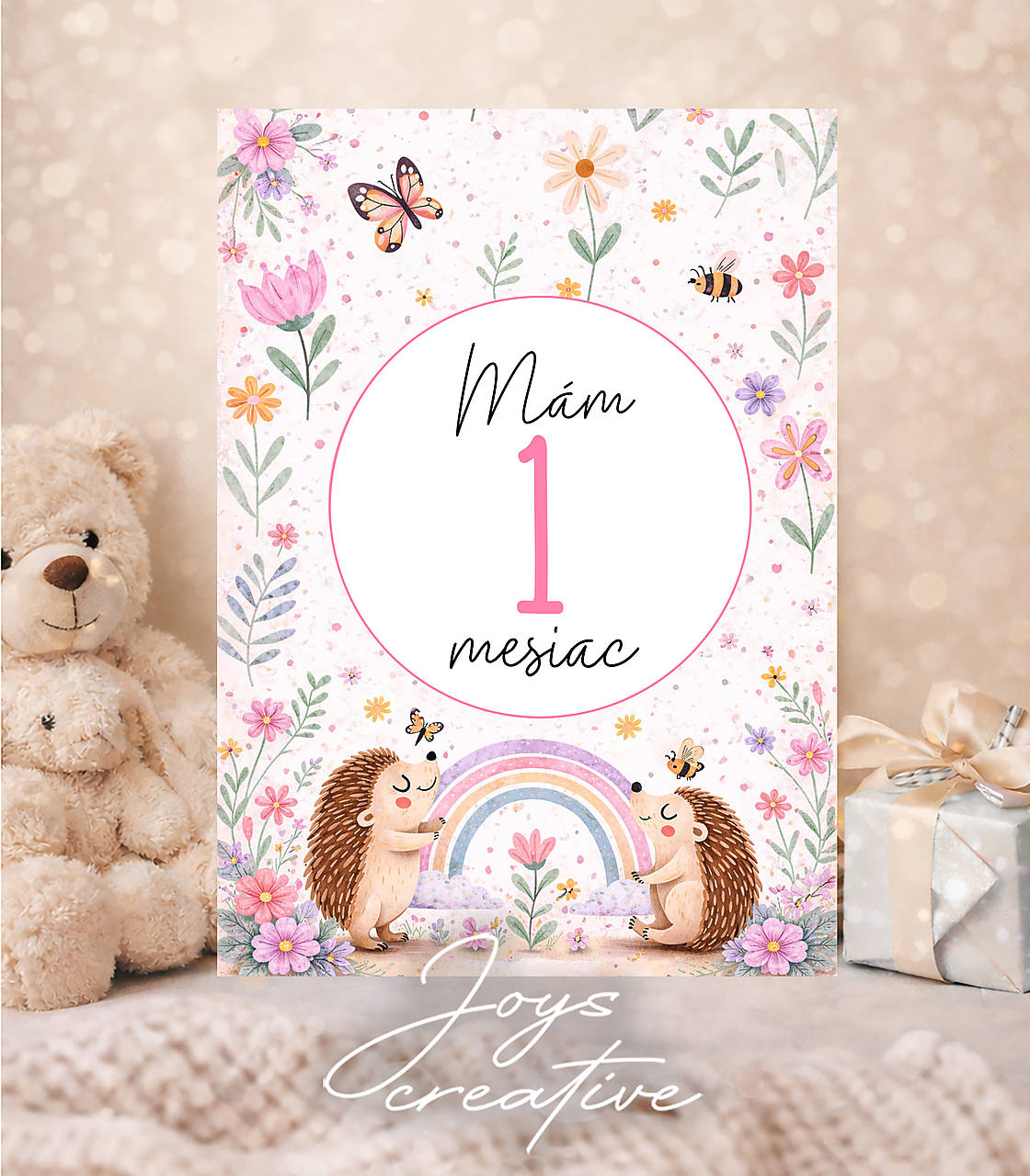 Míľnikové kartičky na fotenie bábätka  ježkovia s dúhou