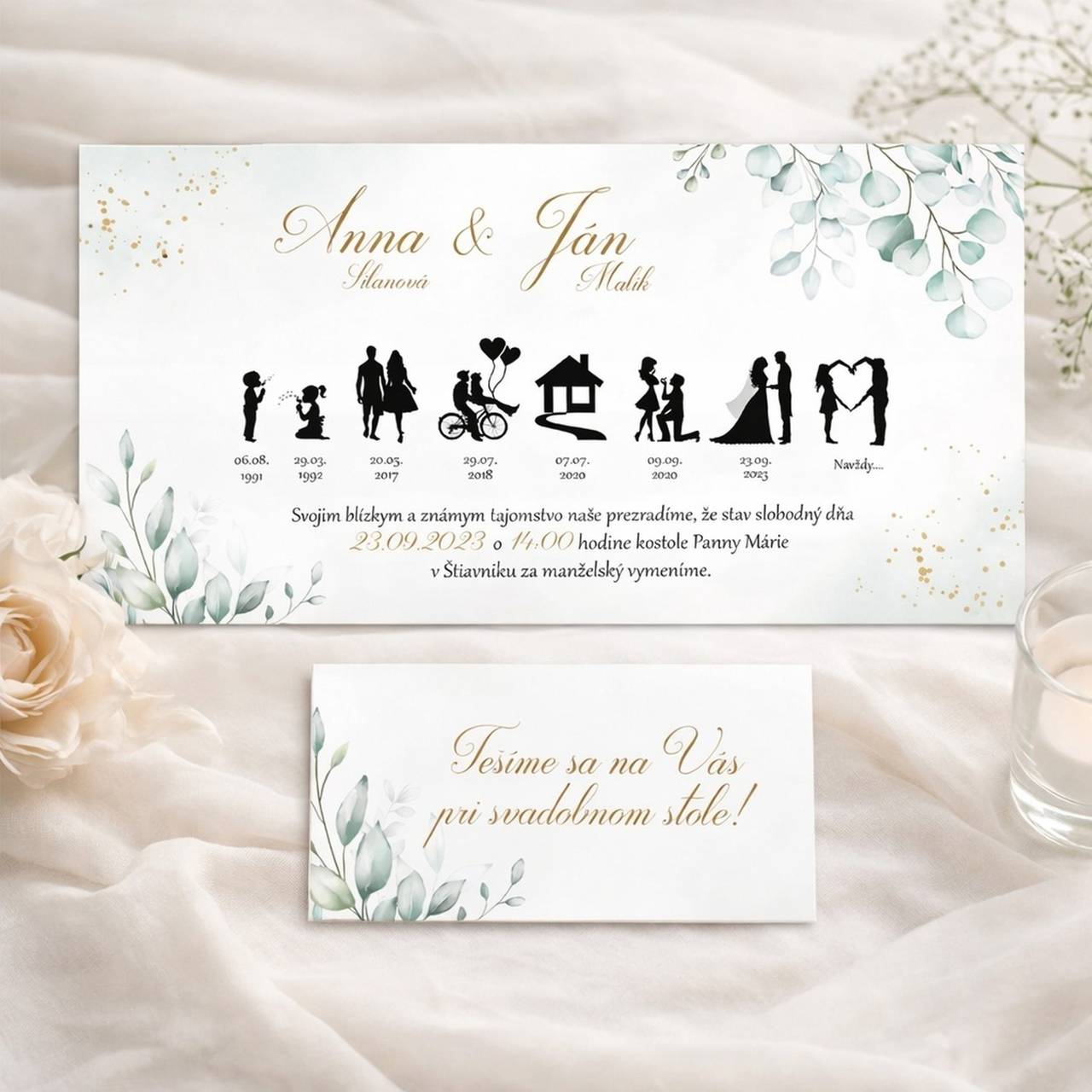 Svadobné oznámenie príbeh lásky greenery (green 2)