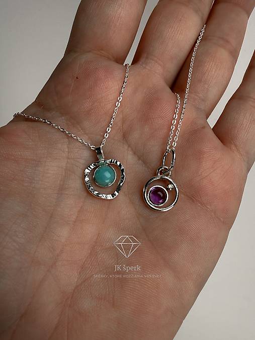 Strieborný 925/1000 prívesok s amazonitom, alebo ametystom