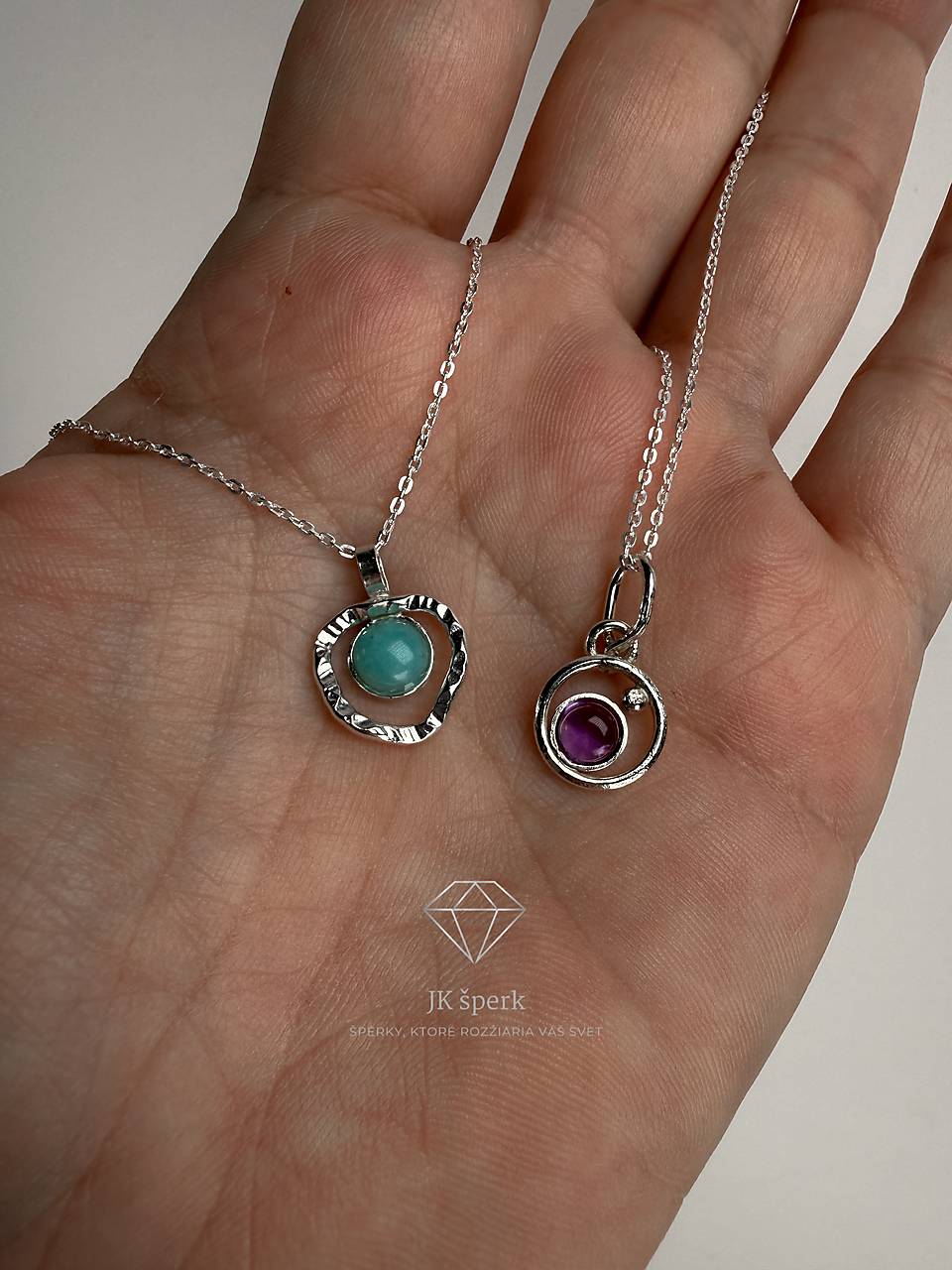 Strieborný 925/1000 prívesok s amazonitom, alebo ametystom