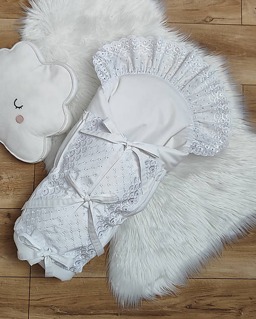 Detský textil - Biela madeirová zavinovačka vhodná na krst - M18 - 18181737_