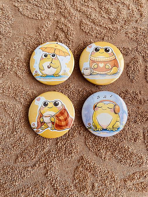 Pánske šperky - Roztomilé Cartoon Odznaky (32 mm, 4 ks) (Frog Badge Set (32mm, 4 pcs)) - 18180812_