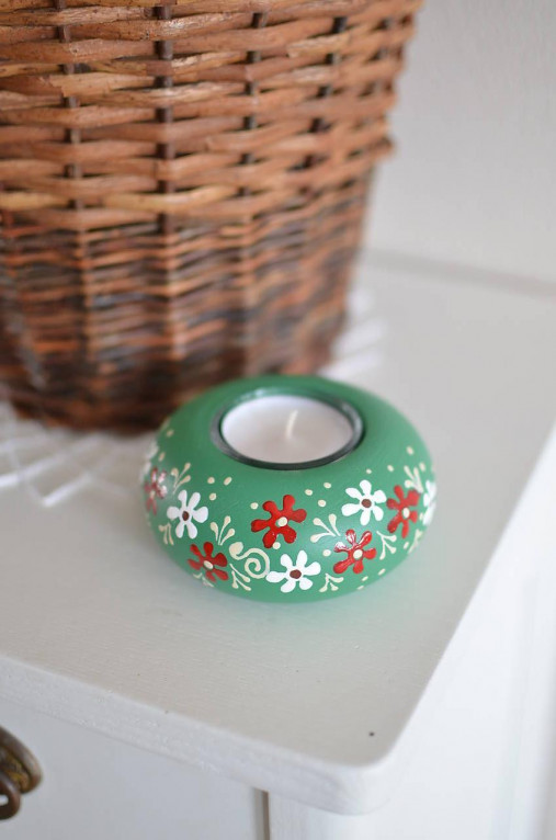 Svietidlá - Zelený kvietkovaný svietnik - 18182587_