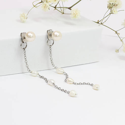 Perličkové retiazkové náušnice