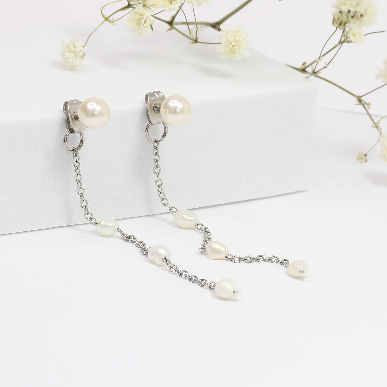 Perličkové retiazkové náušnice