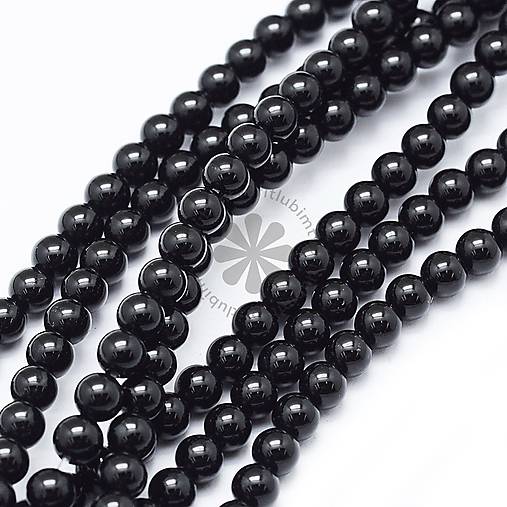 Minerály - (7250) Čierny Onyx, 4 mm - 1 vlasec - 18183328_