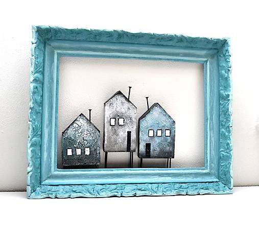 Rámiky - Starý,masívny rámik - tyrkysový - 18185773_