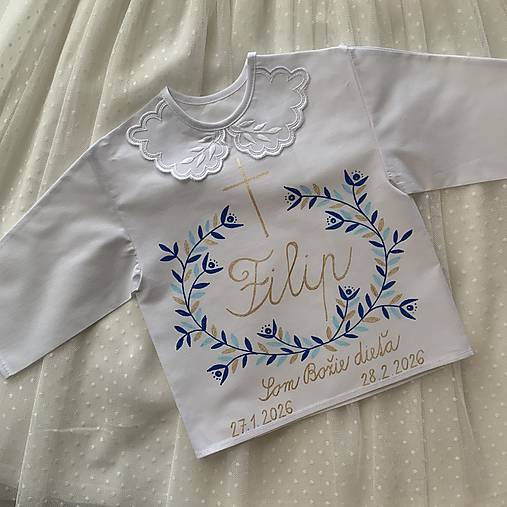 Krstná košieľka maľovaná  v modrozlatej