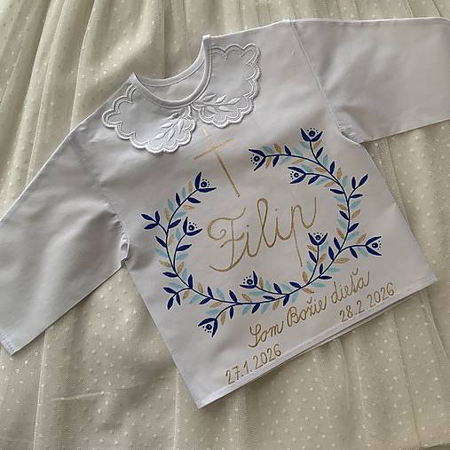 Krstná košieľka maľovaná  v modrozlatej