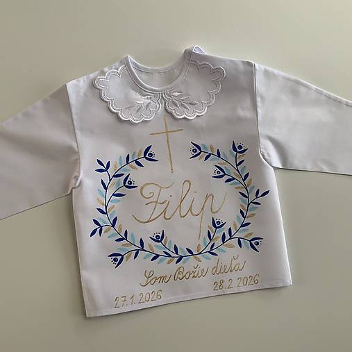 Krstná košieľka maľovaná  v modrozlatej