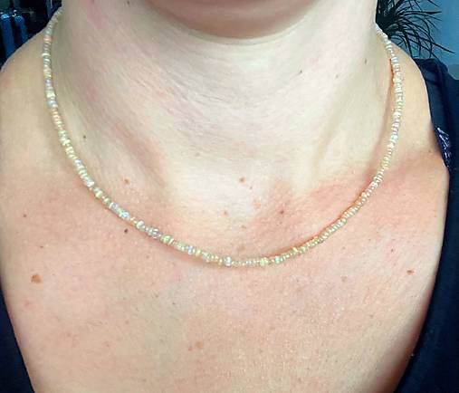 ZĽAVA 50%  Ethiopian Opal Rondelle Necklace AG925 Rose Gold Plated / Náhrdelník prírodný etiópsky opál E060