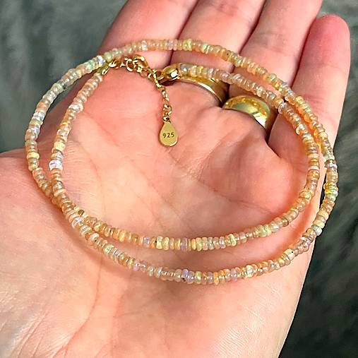 ZĽAVA 50%  Ethiopian Opal Rondelle Necklace AG925 Rose Gold Plated / Náhrdelník prírodný etiópsky opál E060