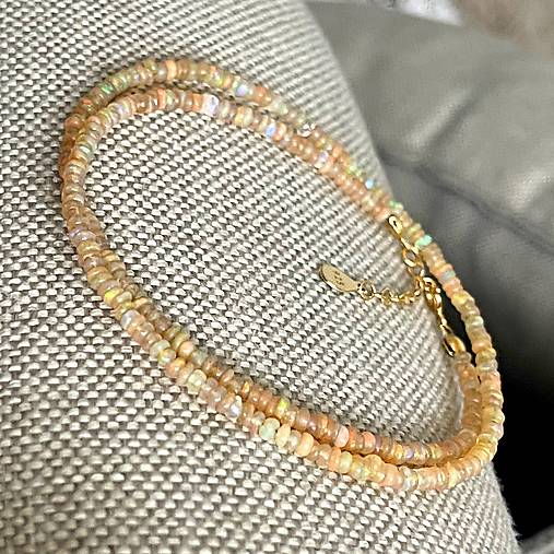 ZĽAVA 50%  Ethiopian Opal Rondelle Necklace AG925 Rose Gold Plated / Náhrdelník prírodný etiópsky opál E060