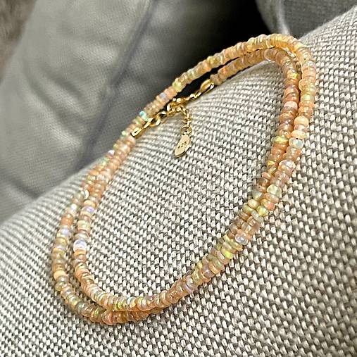 ZĽAVA 50%  Ethiopian Opal Rondelle Necklace AG925 Rose Gold Plated / Náhrdelník prírodný etiópsky opál E060