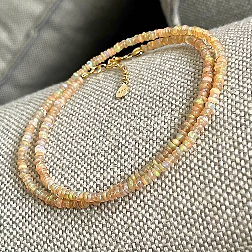 ZĽAVA 50%  Ethiopian Opal Rondelle Necklace AG925 Rose Gold Plated / Náhrdelník prírodný etiópsky opál E060