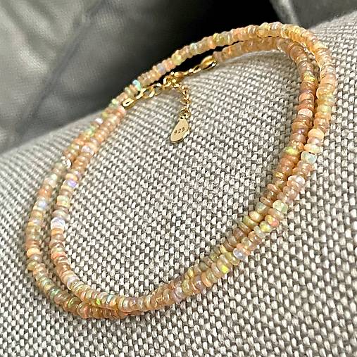 ZĽAVA 50%  Ethiopian Opal Rondelle Necklace AG925 Rose Gold Plated / Náhrdelník prírodný etiópsky opál E060