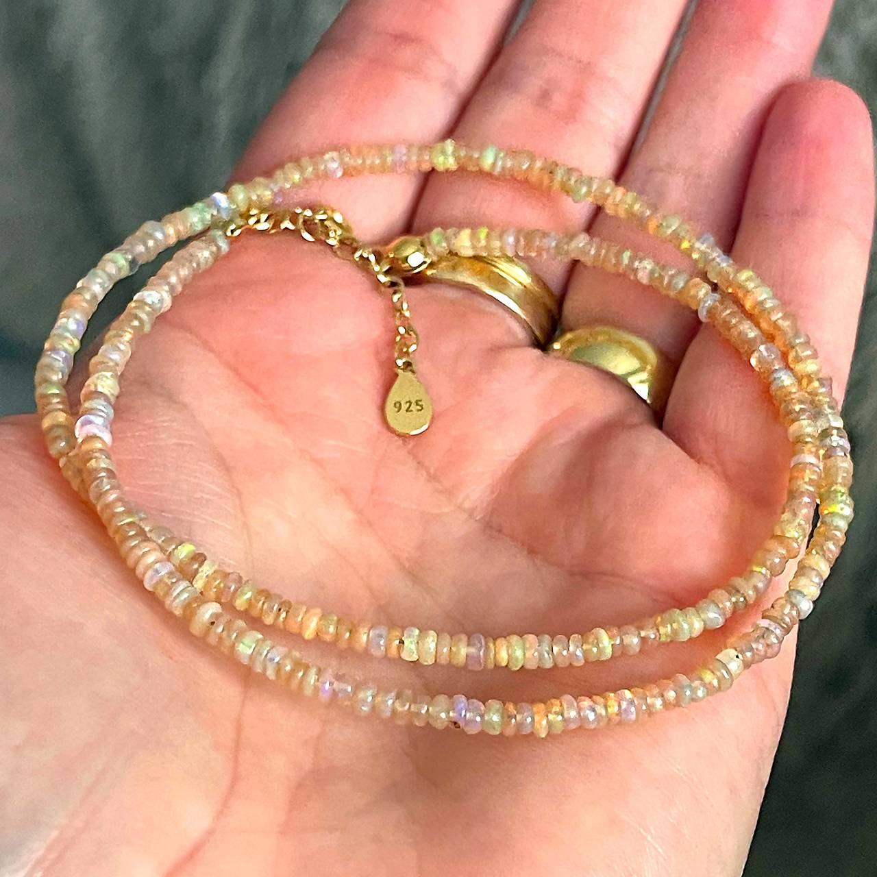 ZĽAVA 50%  Ethiopian Opal Rondelle Necklace AG925 Rose Gold Plated / Náhrdelník prírodný etiópsky opál E060