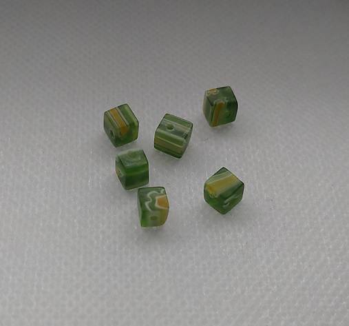 Korálky - Millefiori kocka 6mm (Zelená) - 18188523_