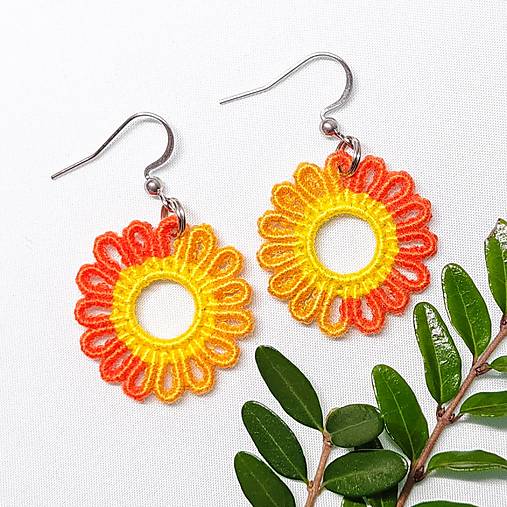 Náušnice - Makramé náušnice „Kvety slnka I“ - 18188709_